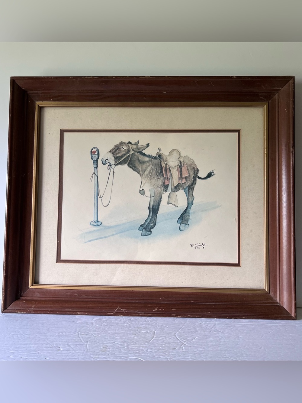 VTG MCM Framed Print "Expired" Bonnie Shields 1976 Donkey Parking Meter 23 x 20"